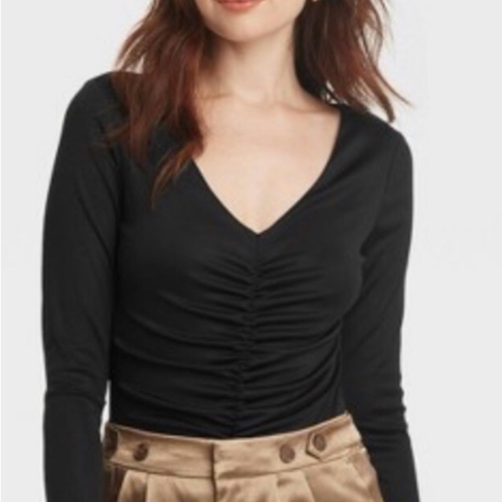 a new day Black V-Neck Ruched Bodysuit